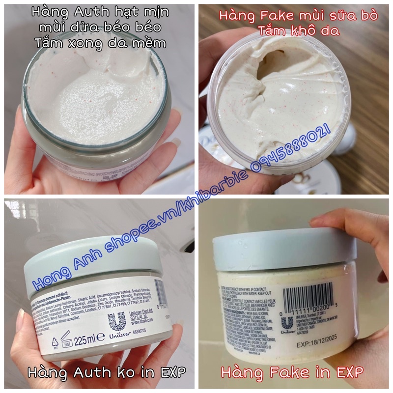 Tẩy tế bào chết Dove bản Đức và Mỹ Chính hãng