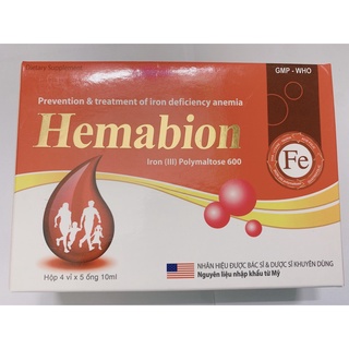 Siro bổ sung sắt ống HEMABION giảm nguy cơ thiếu máu do thiếu sắt