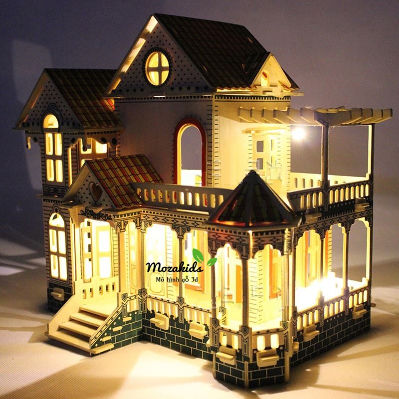Đồ chơi lắp ráp gỗ 3D Mô hình biệt thự Villa Xia Weiyi - Tặng kèm đèn LED USB trang trí