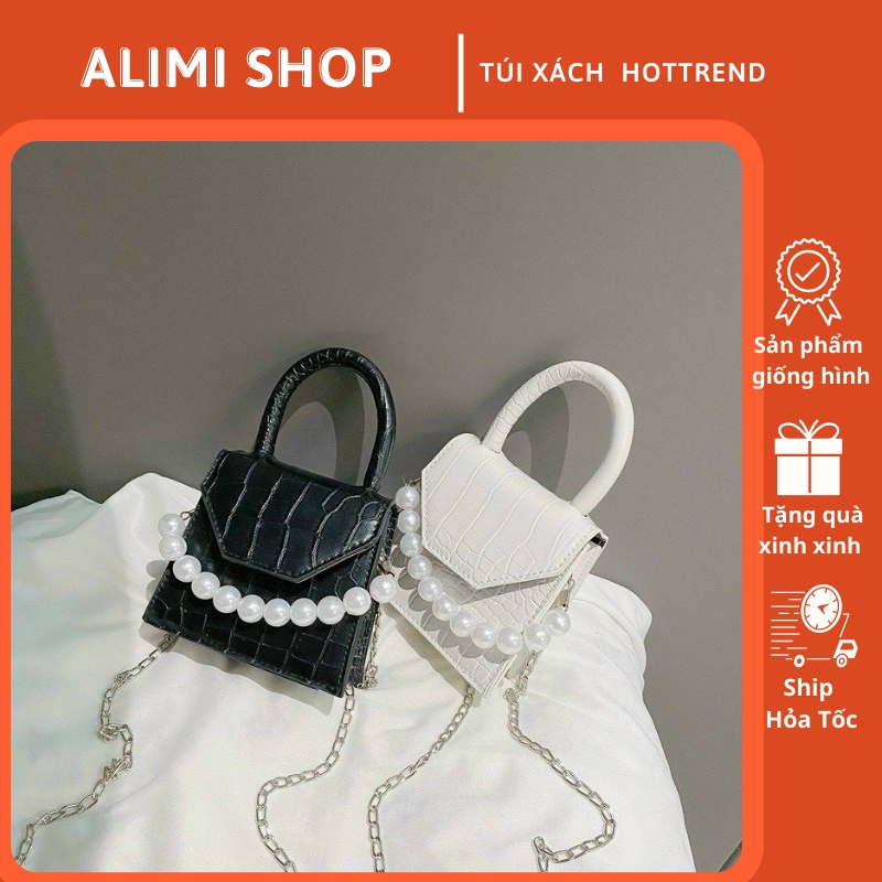 Túi Mini Đeo Chéo Kèm Dây Ngọc Đẹp Da Cá Sấu Đi Chơi Phong Cách Hàn Quốc B11