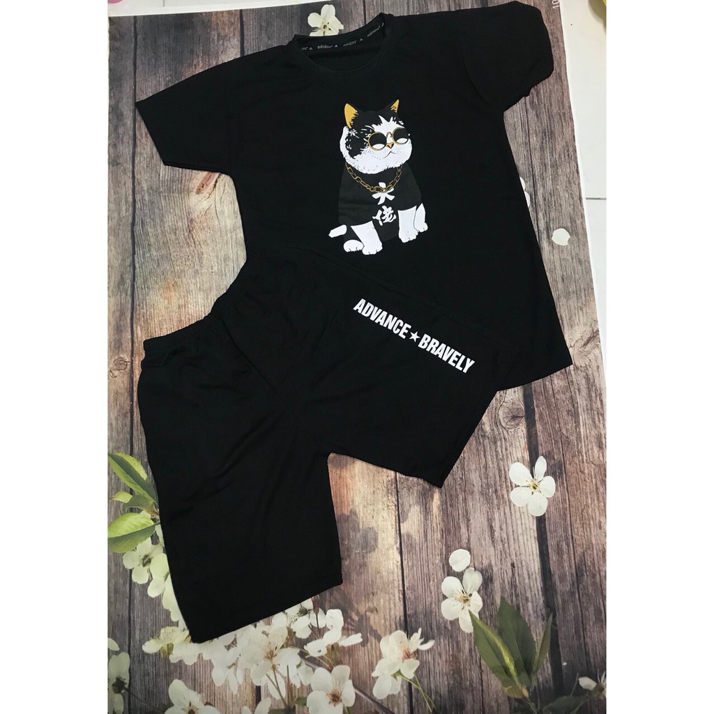 Sét bộ thể thao nam tập gym hình mèo,FREE SHIP,chất thun mè