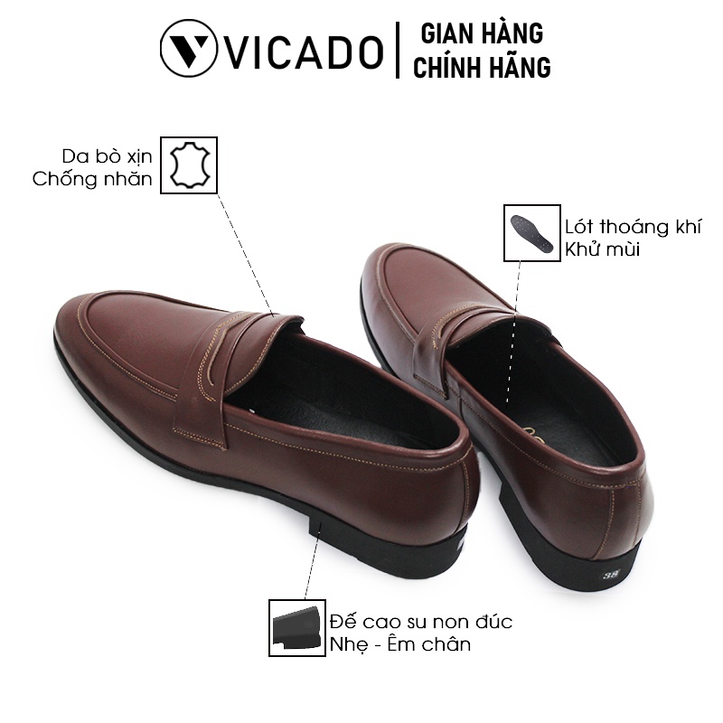 Giày lười nam da bò cao cấp công sở Loafer Vicado VO1112 màu nâu