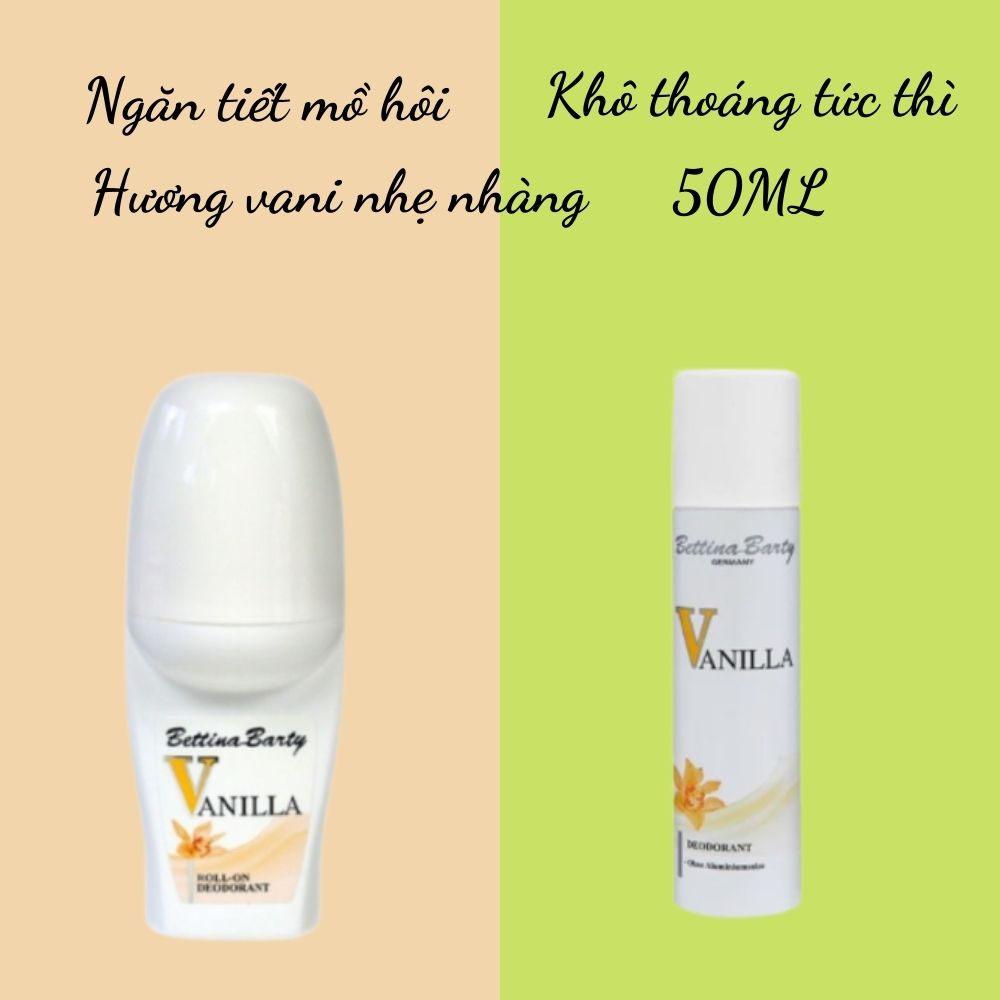 Lăn khử mùi hương nước hoa Bettina Barty Vanilla Đức 50ml, xịt khử mùi cơ thể Vanilla