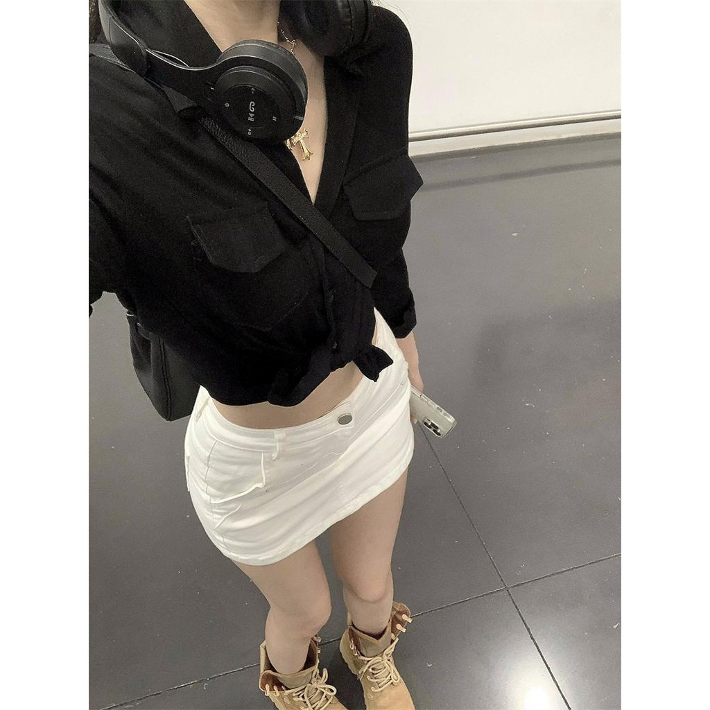 Bộ Áo Sơ Mi Dài Tay Ôm Dáng + Chân Váy Chữ A Lưng Cao Xinh Xắn Dành Cho Nữ
