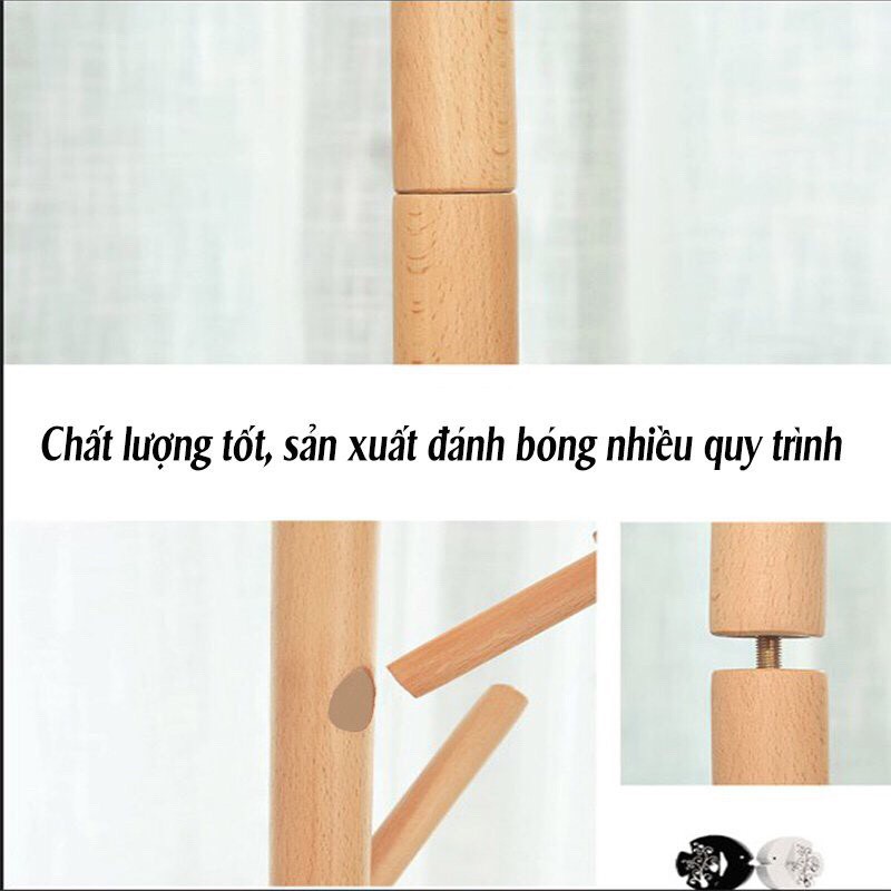 Cây Treo Quần Áo Gỗ Thông - Loại Cao Cấp 8 Móc Cài, chắc chắn - Bảo hành, Lỗi 1 đổi 1