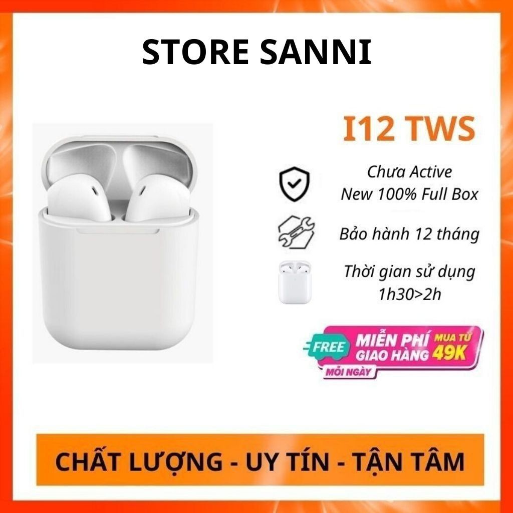 Tai nghe Bluetooth không dây Inpods i12 TWS hợp dòng điện thoại Samsung, Xiaomi, iphone. Tai phone có mic