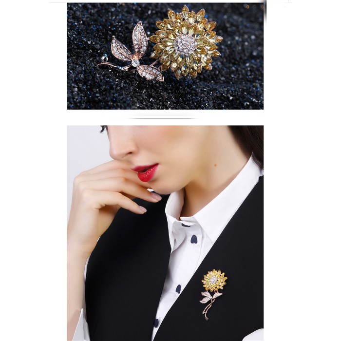Cài áo thời trang đính đá hoa vàng GC32