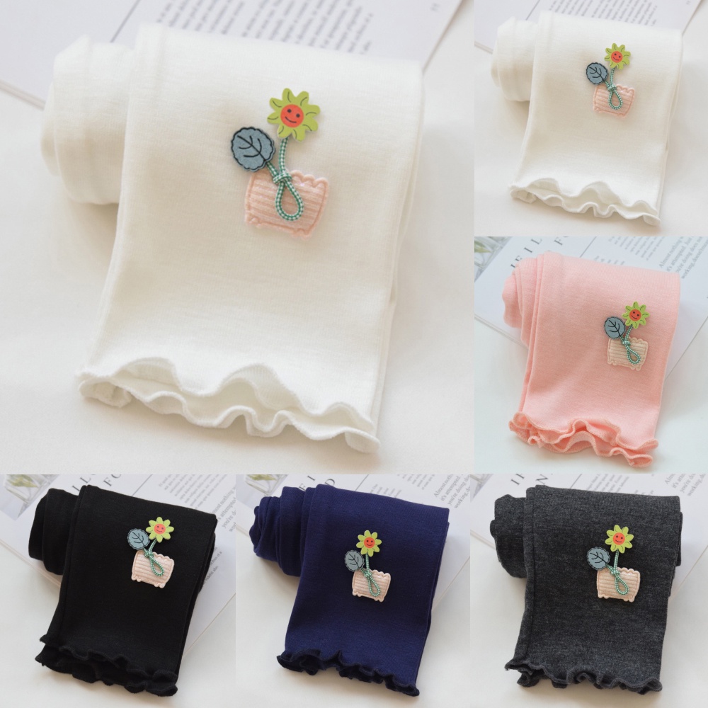 Quần legging cotton pha co giãn thoải mái đính hoa dễ thương thời trang cho bé gái