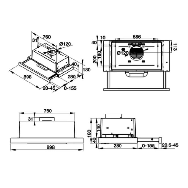 Máy Hút Mùi Âm Tủ HAFELE HH-TI90D 539.81.085 - 500m3/h - Hàng Chính Hãng