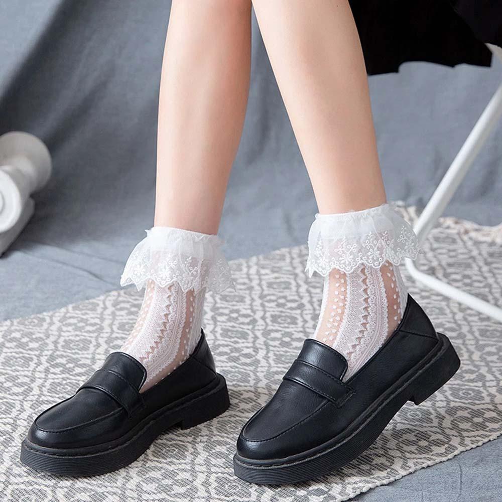 EXPEN Vớ Ống Trung Bình Bằng Nylon Họa Tiết Hạt Nổi Thắt Nơ Phong Cách Nhật Bản Cá Tính