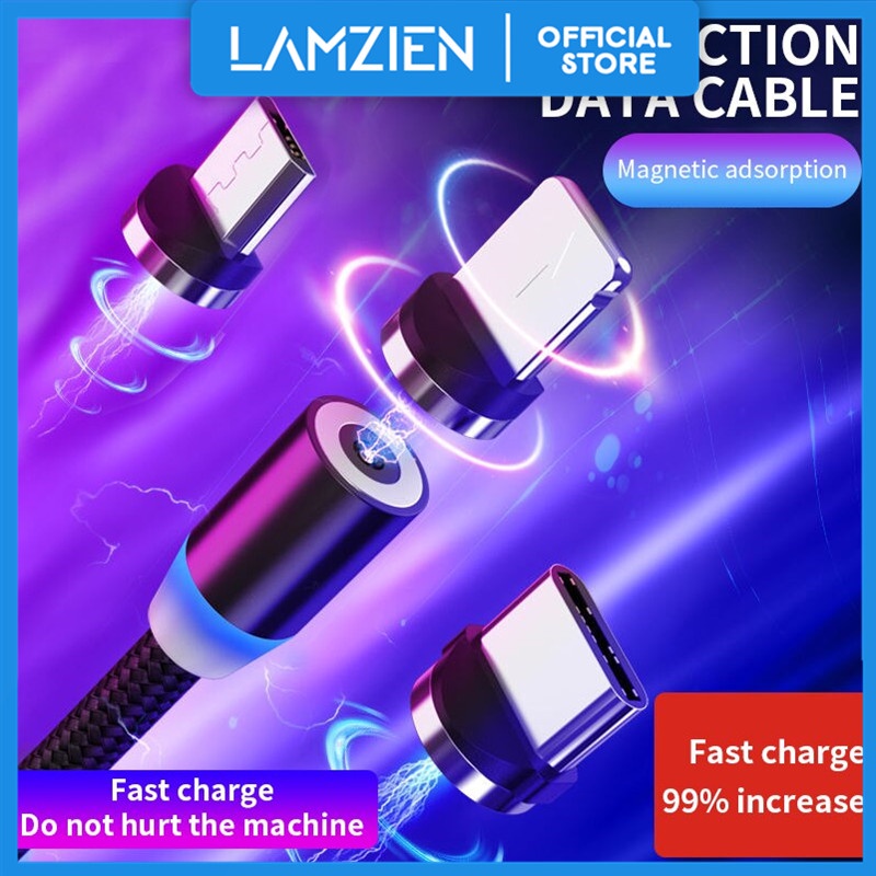 LAMZIEN Cáp Sạc Từ Tính 3 Trong 1 Dành Cho Apple / Samsung / Huawei / Xiaomi