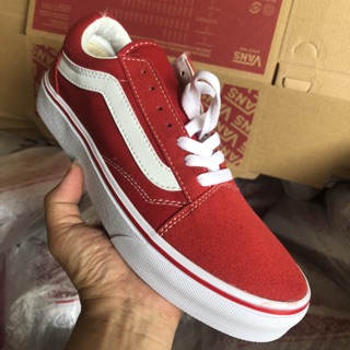 (ẢNH THẬT+VIDEO) giầy sneaker VA vải da lộn đỏ đế Trắng