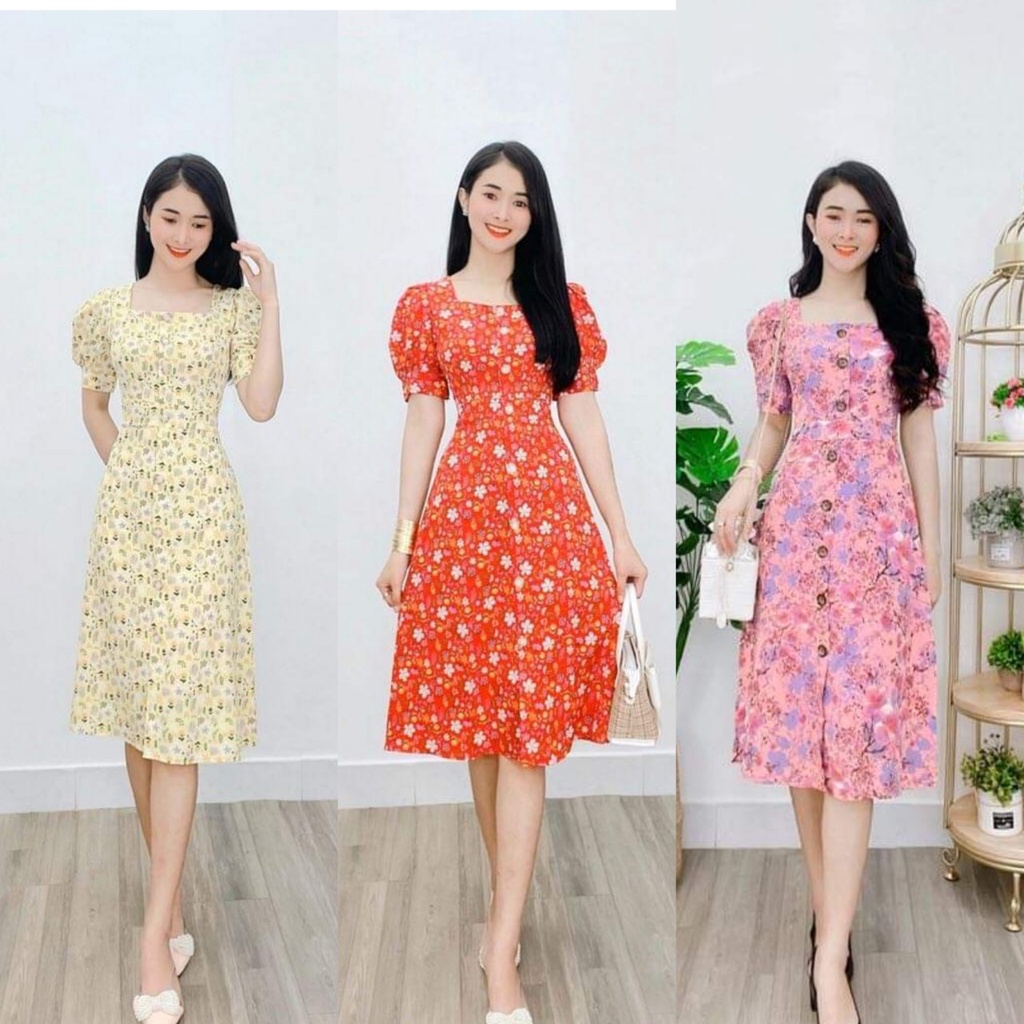 Đầm hoa nhí cổ U dáng xòe mẫu mới