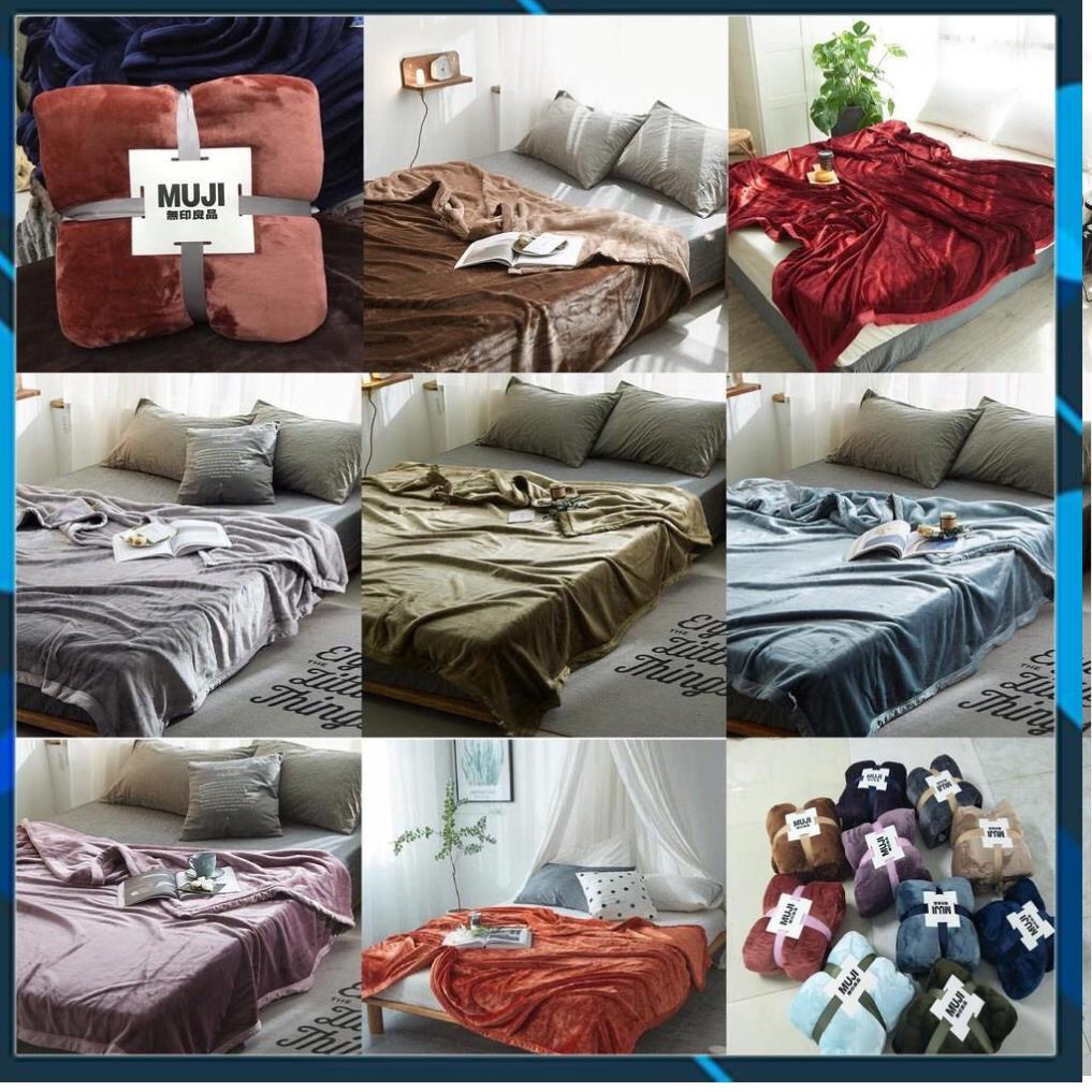 Chăn nỉ nhung lông tuyết Muji 2 lớp siêu mềm mịn 1.8kg mùa hè kích thước 2m x 2m3