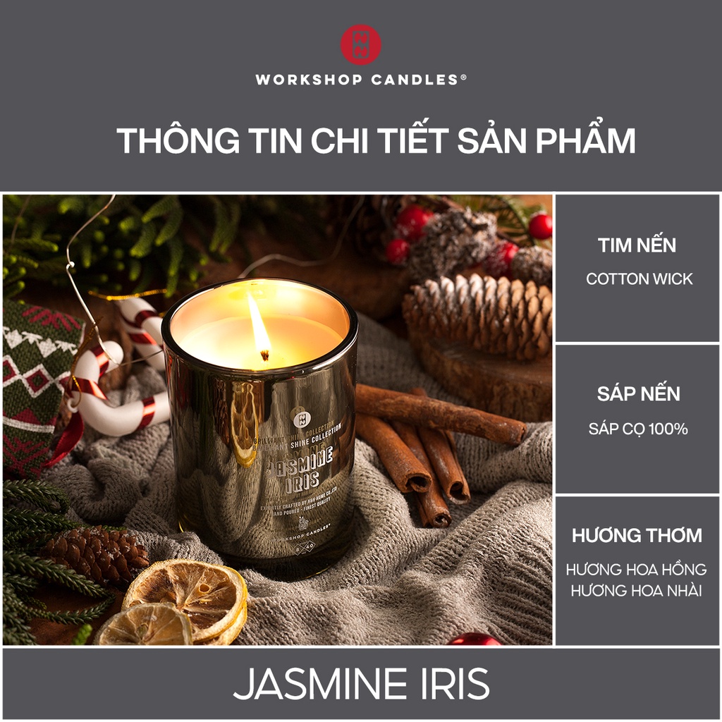 Nến thơm Jasmine Iris Workshop Candles H&amp;H Home 8 oz hương hoa nhài thuần khiết