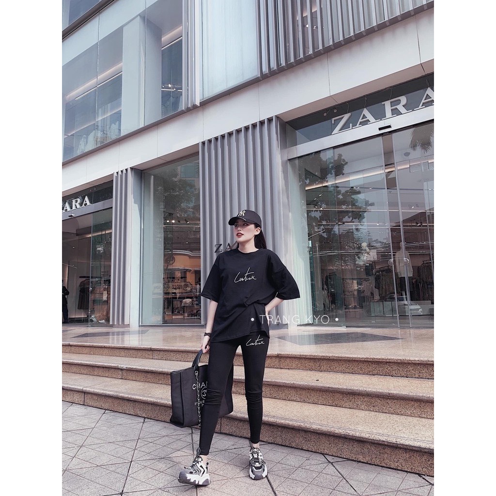 set bộ áo thun fom rộng contrue quần legging năng động cá tính hot hit