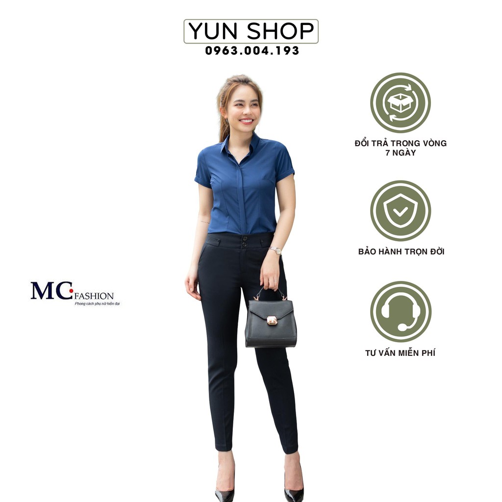Áo Sơ Mi Nữ Công Sở, Áo Tay Ngắn MC A208 Màu Xanh Than Đẹp.