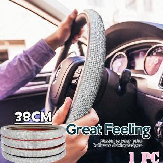 Vỏ Bọc Vô Lăng Xe Hơi Bằng Da Đính Kim Cương Pha Lê Lấp Lánh Chống Trượt 15 inch