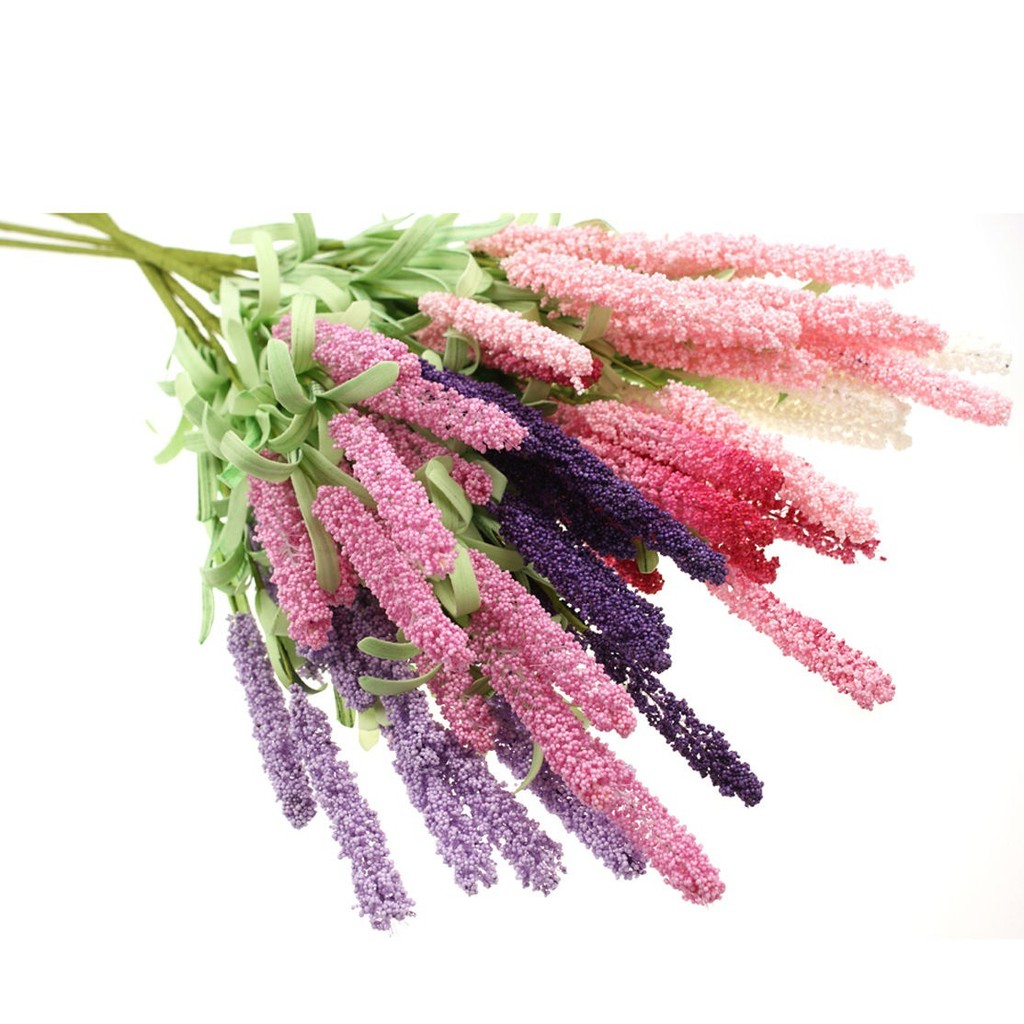 12 Heads Artificial Lavender Flowers Leaves Bouquet Yard Home Garden Décor