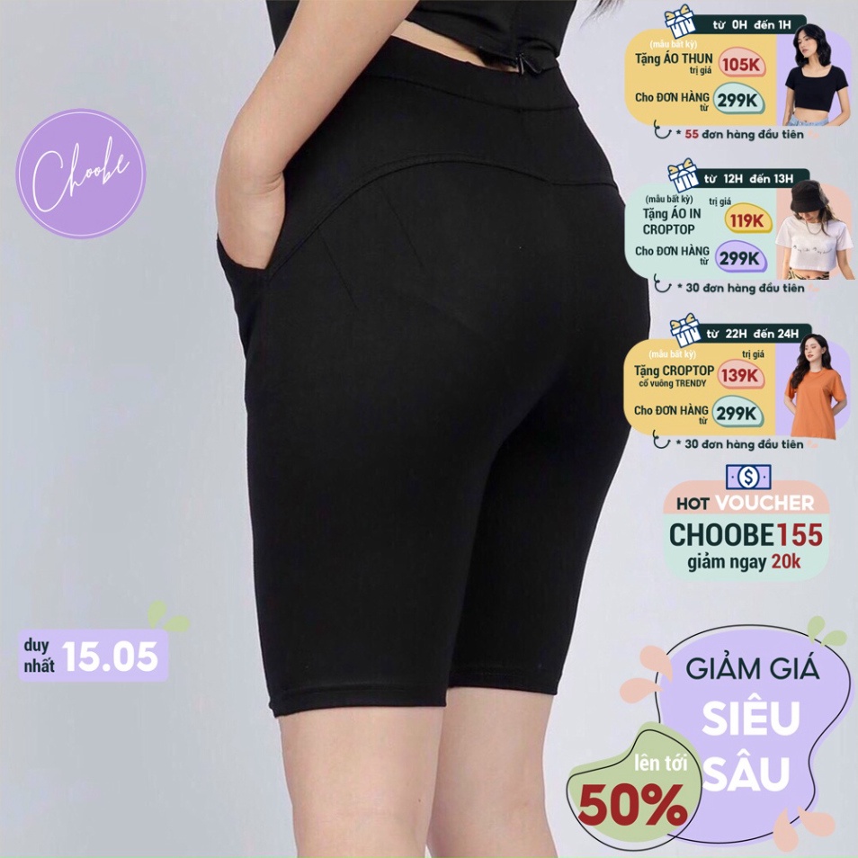 (Hàng Đẹp) Quần legging nữ Choobe nâng mông lưng cạp cao vải thun dày dặn đùi ngố lửng ôm body bó mặc nhà tập gym yoga Q