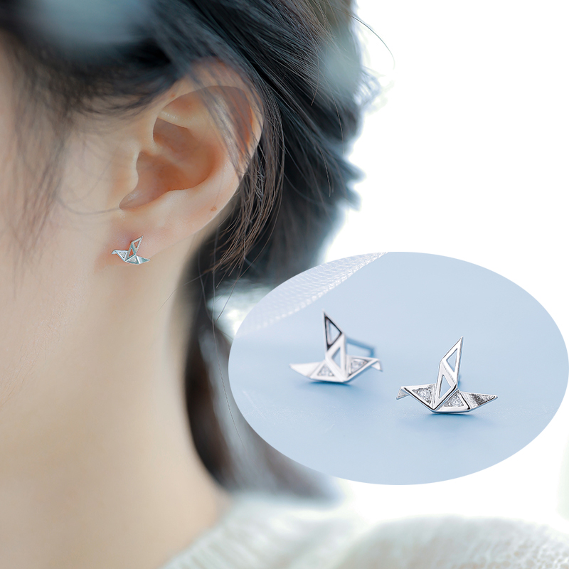 Bông Tai Bird Crystal Earrings Simple Korea Women Girl Thousand Paper Cranes Party Earring Jewelry Gift Accessories