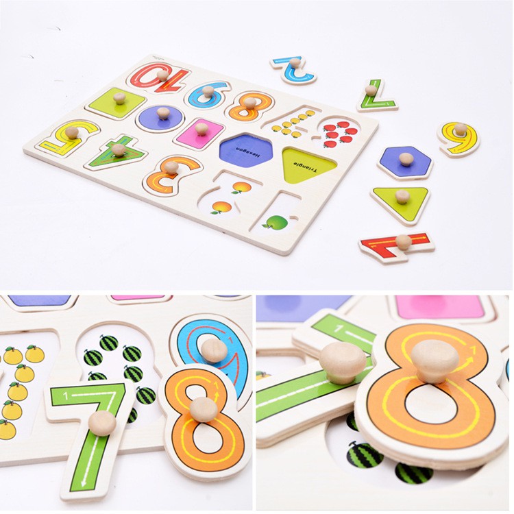 [Freeship - Giảm Sốc] Bộ đồ chơi ghép hình cho bé 1 2 3 tuổi bằng gỗ, bộ tranh lắp ghép hình cho bé có núm - BEOSMART
