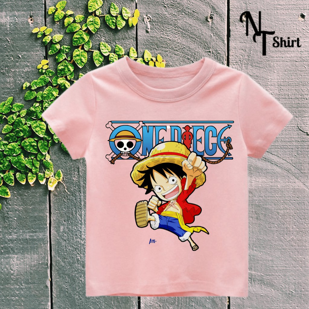 Áo phông bé trai in hình One Piece Luffy, Áo cotton xuất xịn mặc mát mịn hình in chất lượng 07