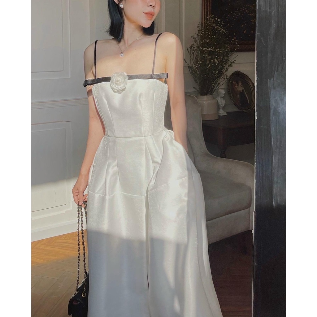 M020-Đầm cổ thuyền nơ dài cao cấp dự tiệc công sở