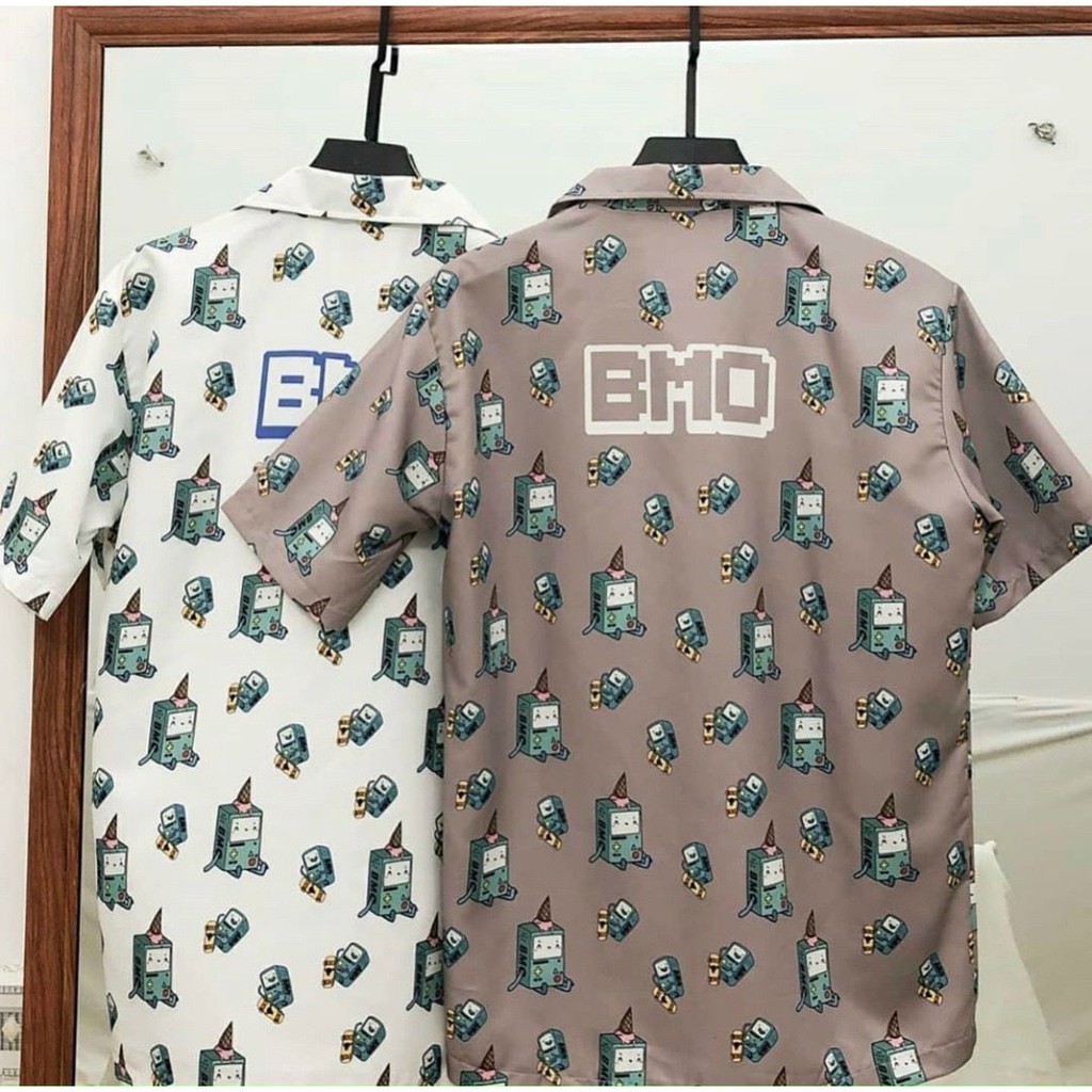 Áo sơ mi kiểu tay ngắn BMO HOẠT HÌNH Unisex nam nữ form rộng Hàn Quốc