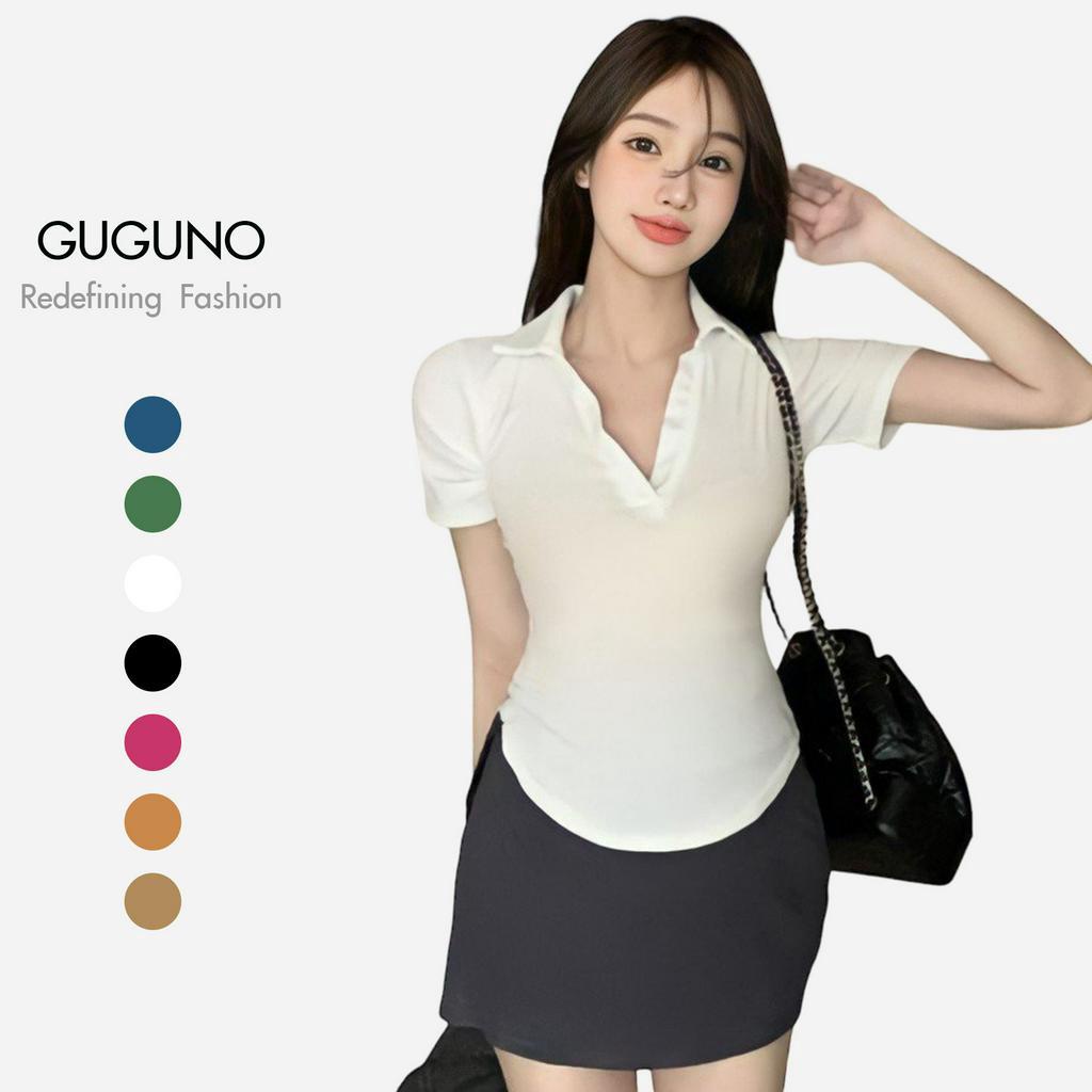 Áo thun nữ tay ngắn cổ sơ mi công sở Guguno