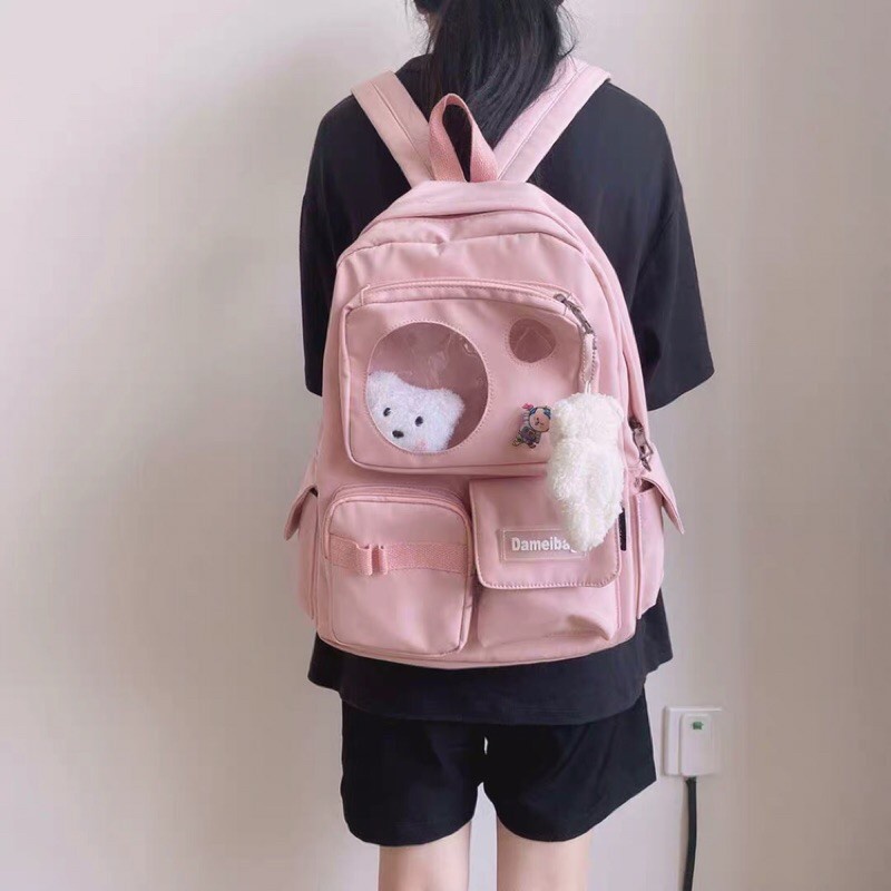 Balo học sinh nữ Ulzzang vải canvas đi học phong cách thời trang hàn quốc - BALO ĐẦU GẤU