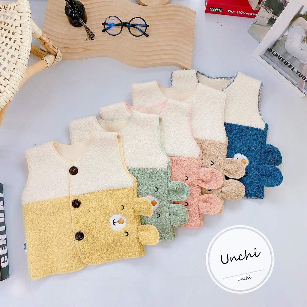 Áo gile tai gấu UNCHI chất lông mềm mại có lót nhung mẫu mới 2022 cho bé 4-14kg JANKIDSStore - SHOP MẸ VÀ BÉ