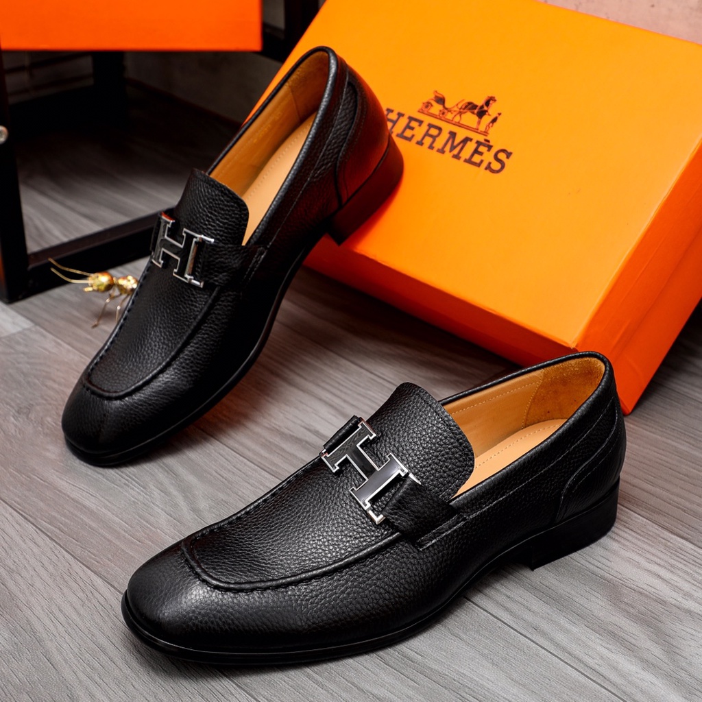Giày tây lười da thật Hermes HM cao cấp, khoá chữ H độc đáo, kiểu dáng sành điệu