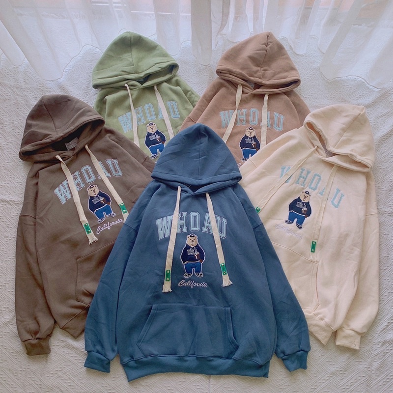 Áo hoodie nữ form rộng vải nỉ dày dặn thêu Who
