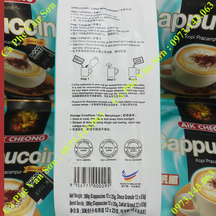 01 gói nhỏ Cà phê Cappuccino Aik Cheong 25g kèm gói Caocao nhỏ 0.5g