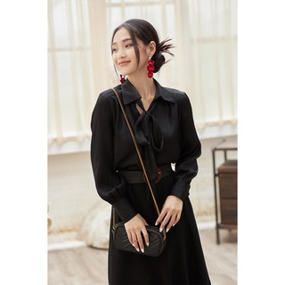 Áo sơ mi lụa nhăn dài tay cổ thắt nơ ASA0663- 92WEAR