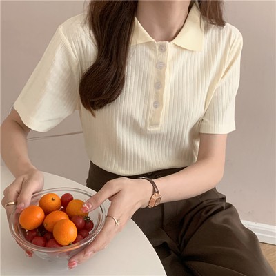 Áo polo dệt kim dáng ôm thiết kế đơn giản dễ phối đồ | BigBuy360 - bigbuy360.vn
