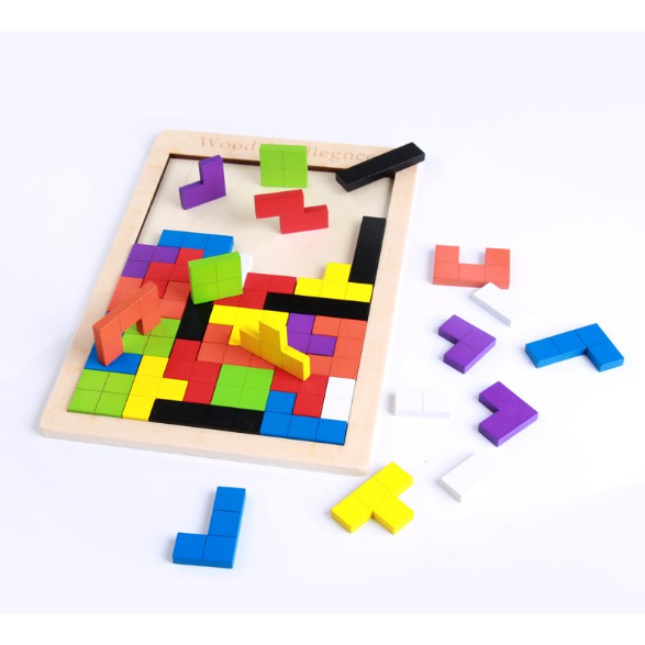 Đồ Chơi Bảng Ghép Gỗ Tetris Montessori - Xếp Gạch Thông Minh Cho Bé