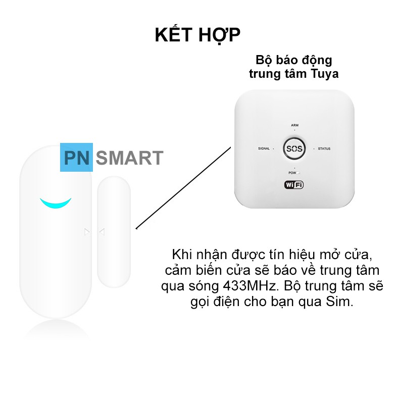 Cảm biến cửa từ không dây phát sóng 433MHz (Bản nâng cấp) kết hợp với bộ báo động Tuya