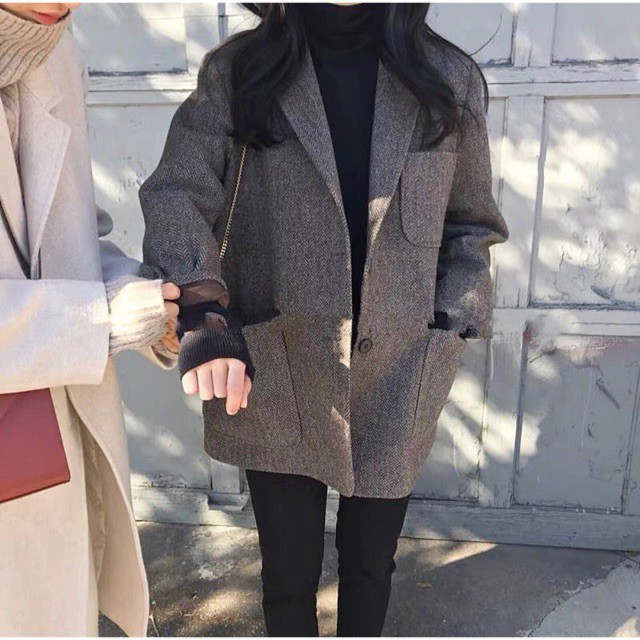 Ulzzang Áo khoác dạ hàn Hàng Order