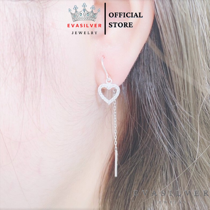 Khuyên tai bạc hình trái tim kiểu thả sang trọng nữ tính