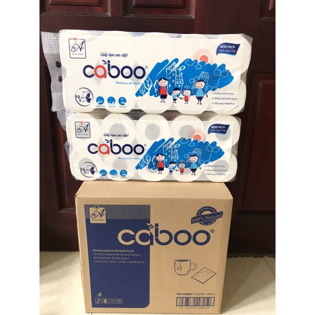 Bịch 10 cuộn giấy vệ sinh 3 lớp cao cấp Caboo hàng Việt NAM