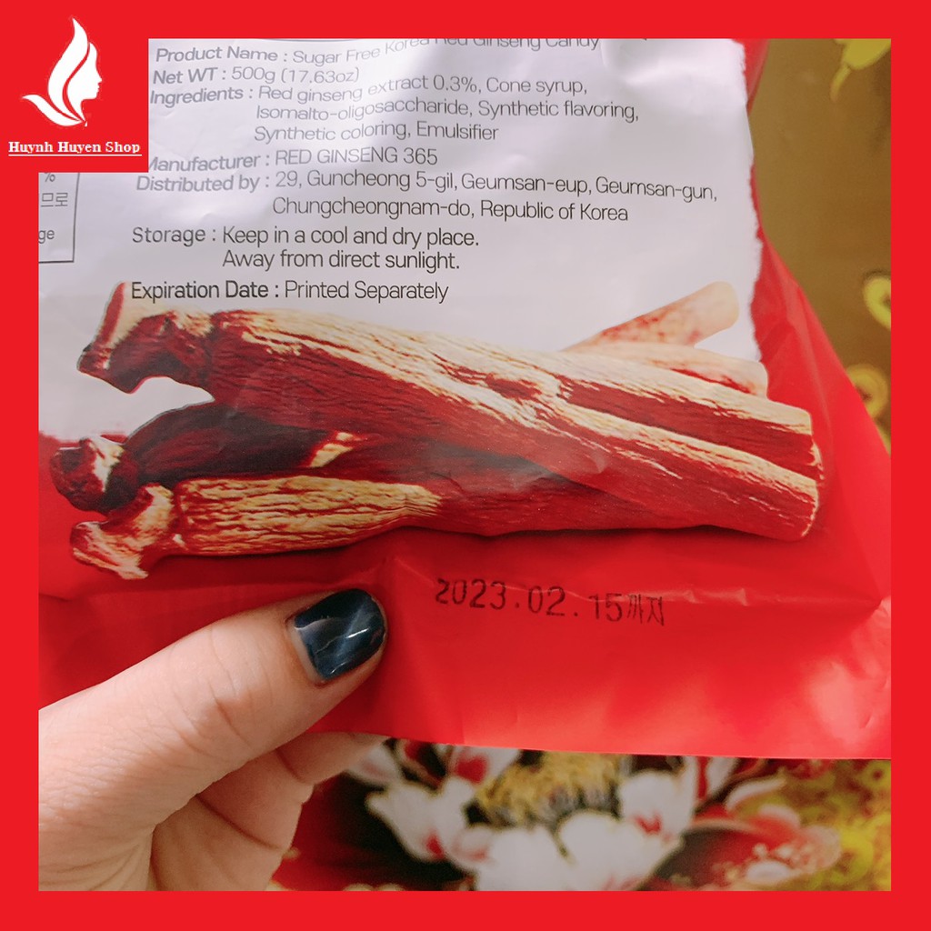 [chính hãng] kẹo hồng sâm không đường 365 Hàn Quốc  loại cao cấp  bịch lớn 500g