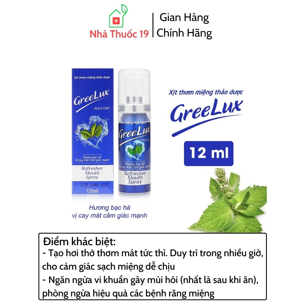 Xịt Thơm Miệng Greelux Extracool Thảo Dược 12ml (vị cay mát lạnh) - Nước Khử Mùi Hôi Miệng Greelux Vị Bạc Hà Bình Mini
