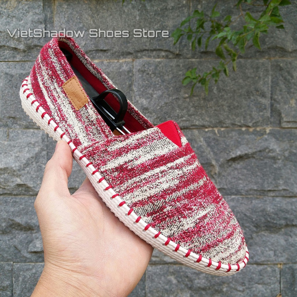 Slip on nam | Giày lười vải đế khâu, họa tiết vân mây đỏ - Mã SP: ZR-v.đ | BigBuy360 - bigbuy360.vn