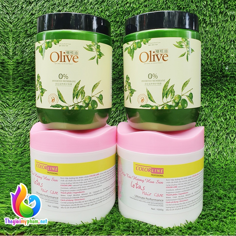 Kem Ủ Hấp Tóc Thiên Nhiên Hương Hoa Sen Color Line 1000g HOẶC Kem Ủ Hấp Tóc Olive Natural 1000g