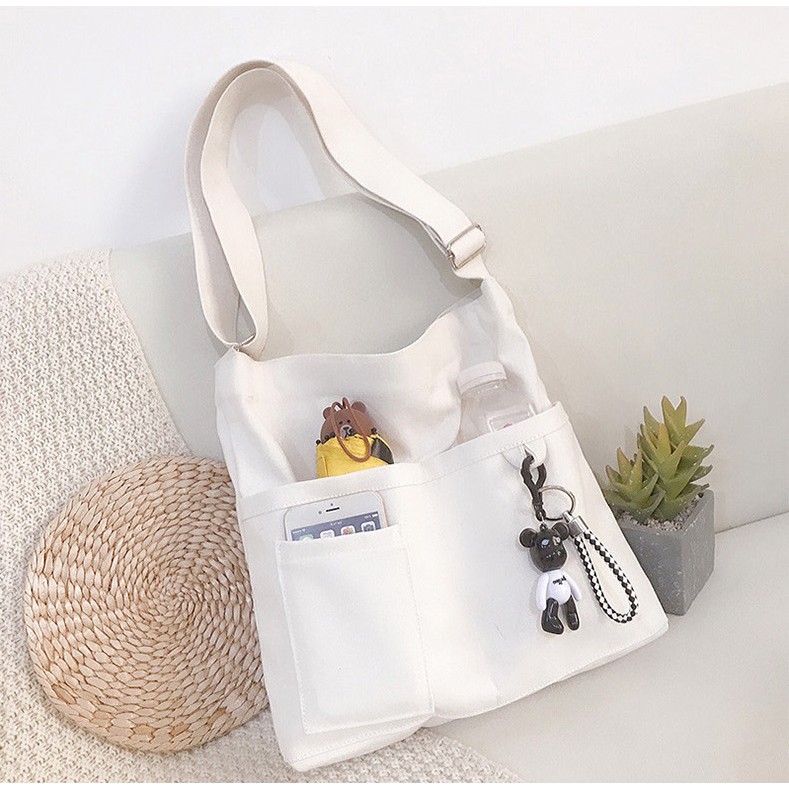 Túi tote canvas phong cách Hàn Quốc màu Đen/ Trắng