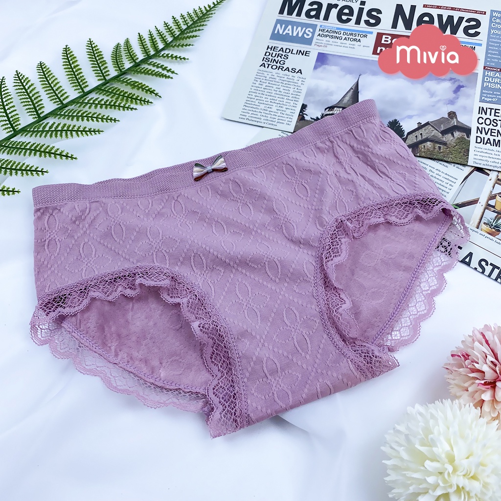 Quần lót nữ phối ren, quần lót cotton thông hơi freesize (v3:75-100cm)