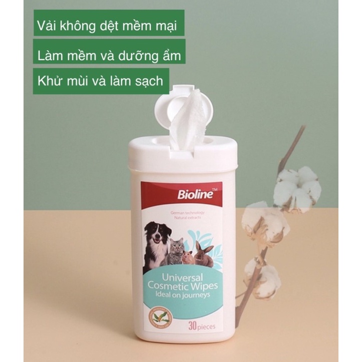 Khăn lau vết ố mắt cho thú cưng Bioline (Hộp 30 miếng)