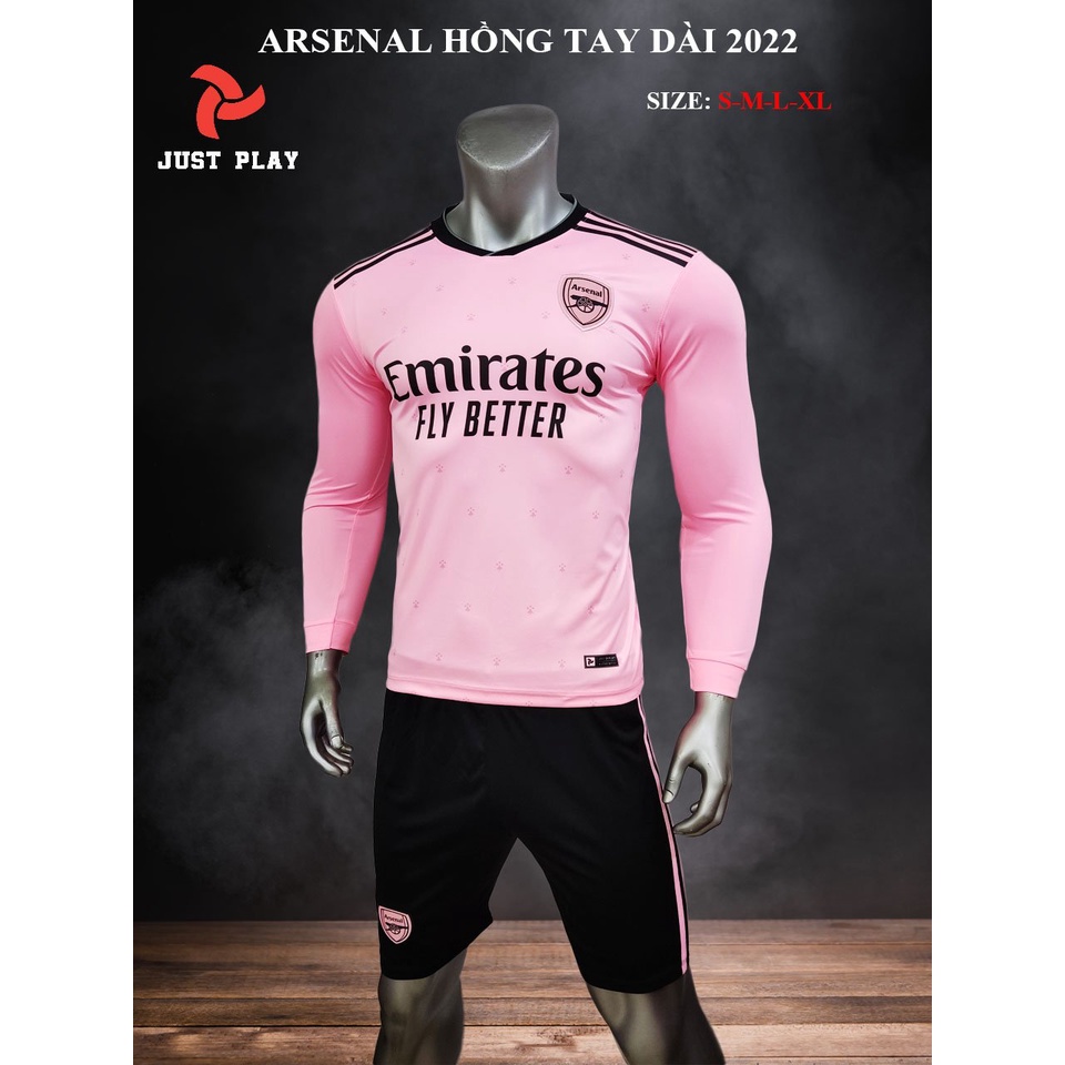 Áo đá banh CLB Arsenal màu hồng dài tay, in tên số theo yêu cầu